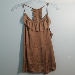 Costa blanca tan front ruffle satin tank w zipper